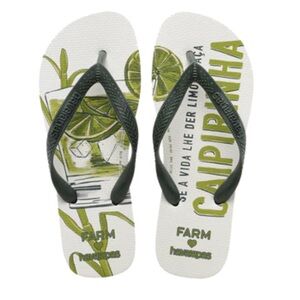 Anthropologie Havaianas Farm Rio Thong Sandals Green White SIZE 9/10 NEW